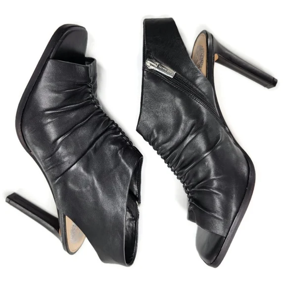 Vince Camuto Jenett Black Leather Rouched Open-Toe Sling-Back High-Heel Sandals - Picture 6 of 11